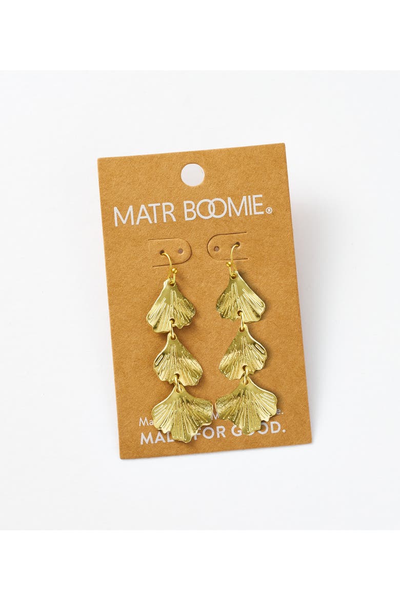 Sayuri Ginkgo Leaf Triple Drop Statement Earring, Alternate, color, Gold