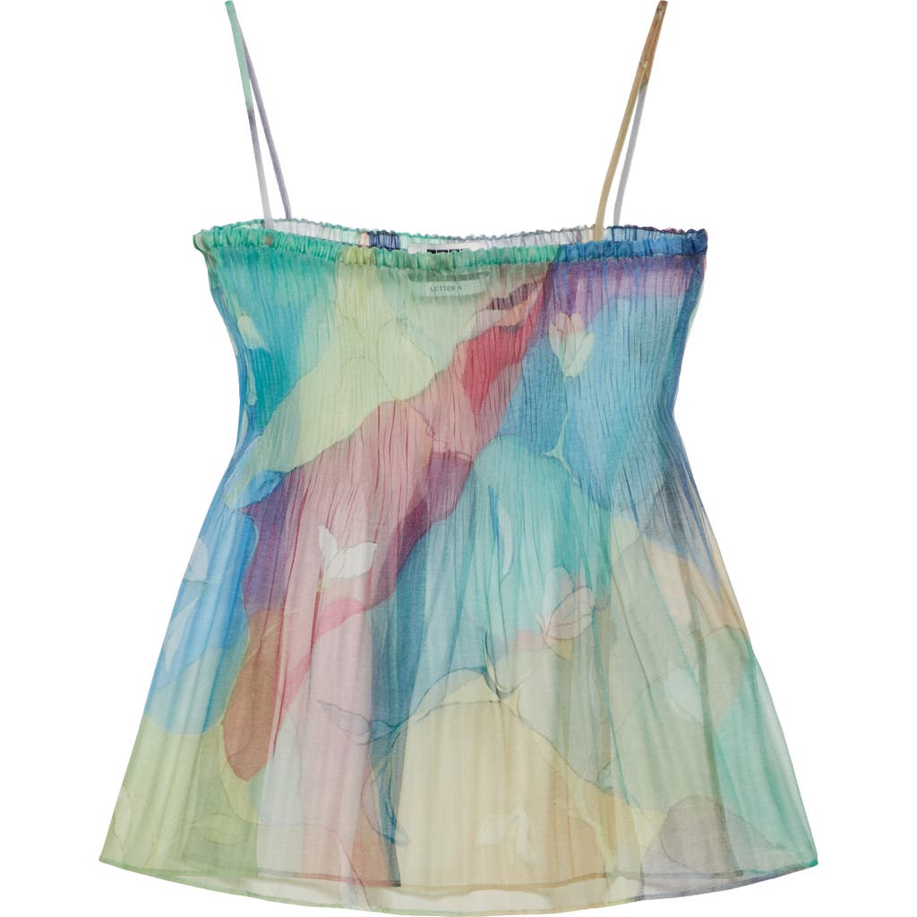 EENK EENK PRINT PLISSÉ SILK ORGANZA PEPLUM TOP