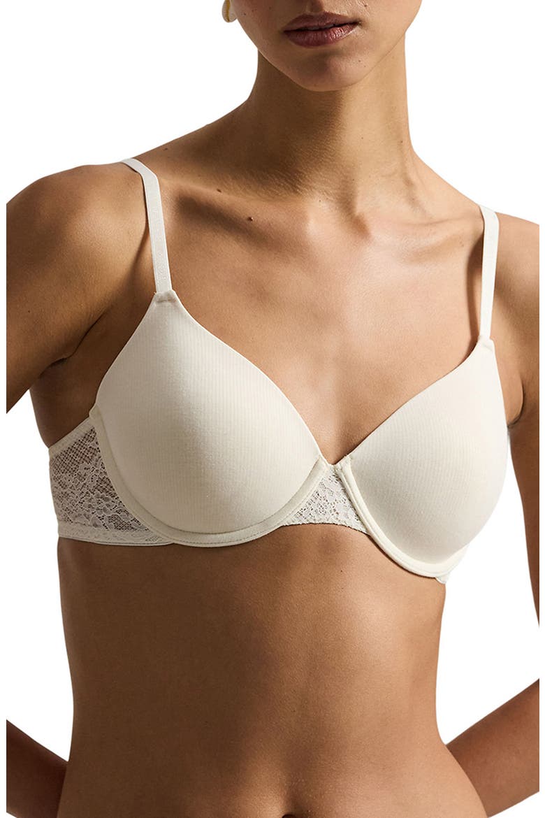 Underwire Cotton Blend Lace Demi Bra, Main, color, EGRET