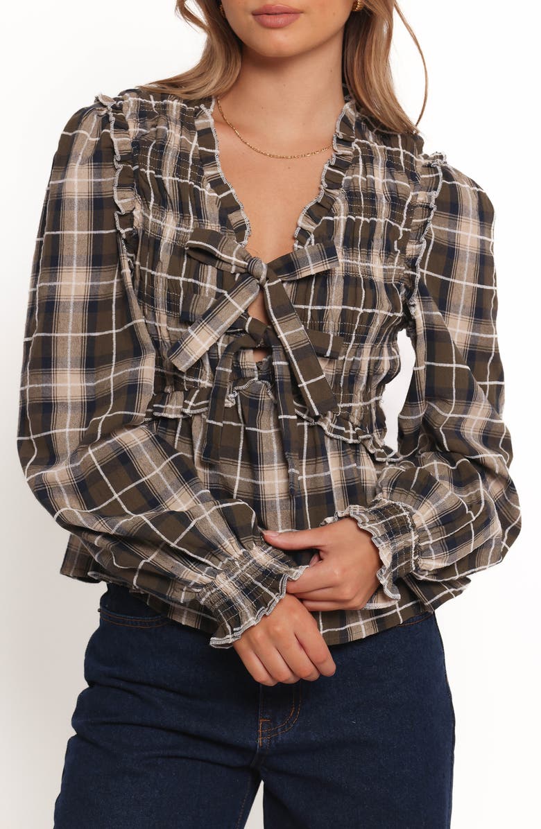 Petal & Pup Grayson Tie Front Plaid Top, Main, color, 