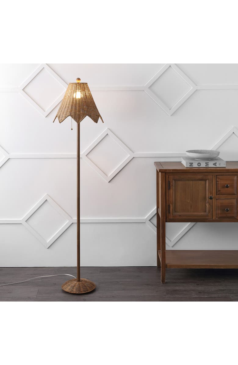 JONATHAN Y Tybee 60.5" Traditional Coastal Rattan Scalloped LED Floor Lamp, Alternate, color, 