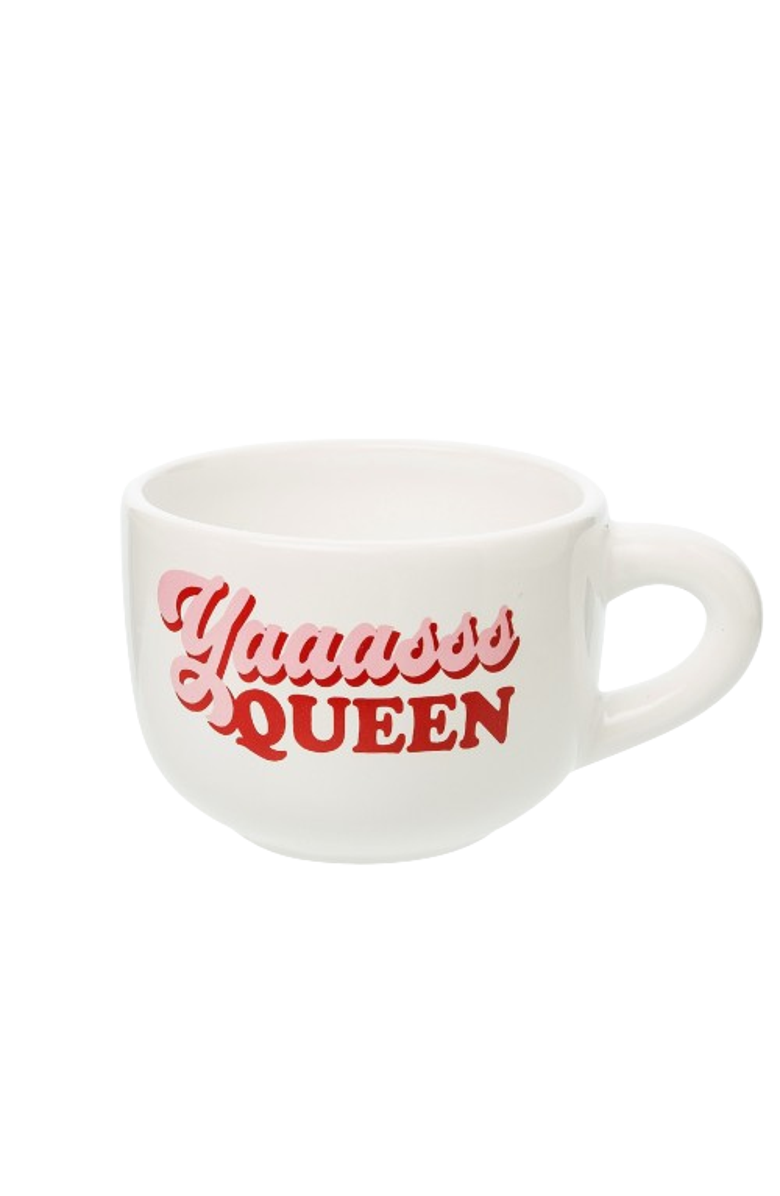 Totalee Gift 6.5" White Yaaasss Queen Cappuccino Mug Ceramic White 24 oz, Main, color, White