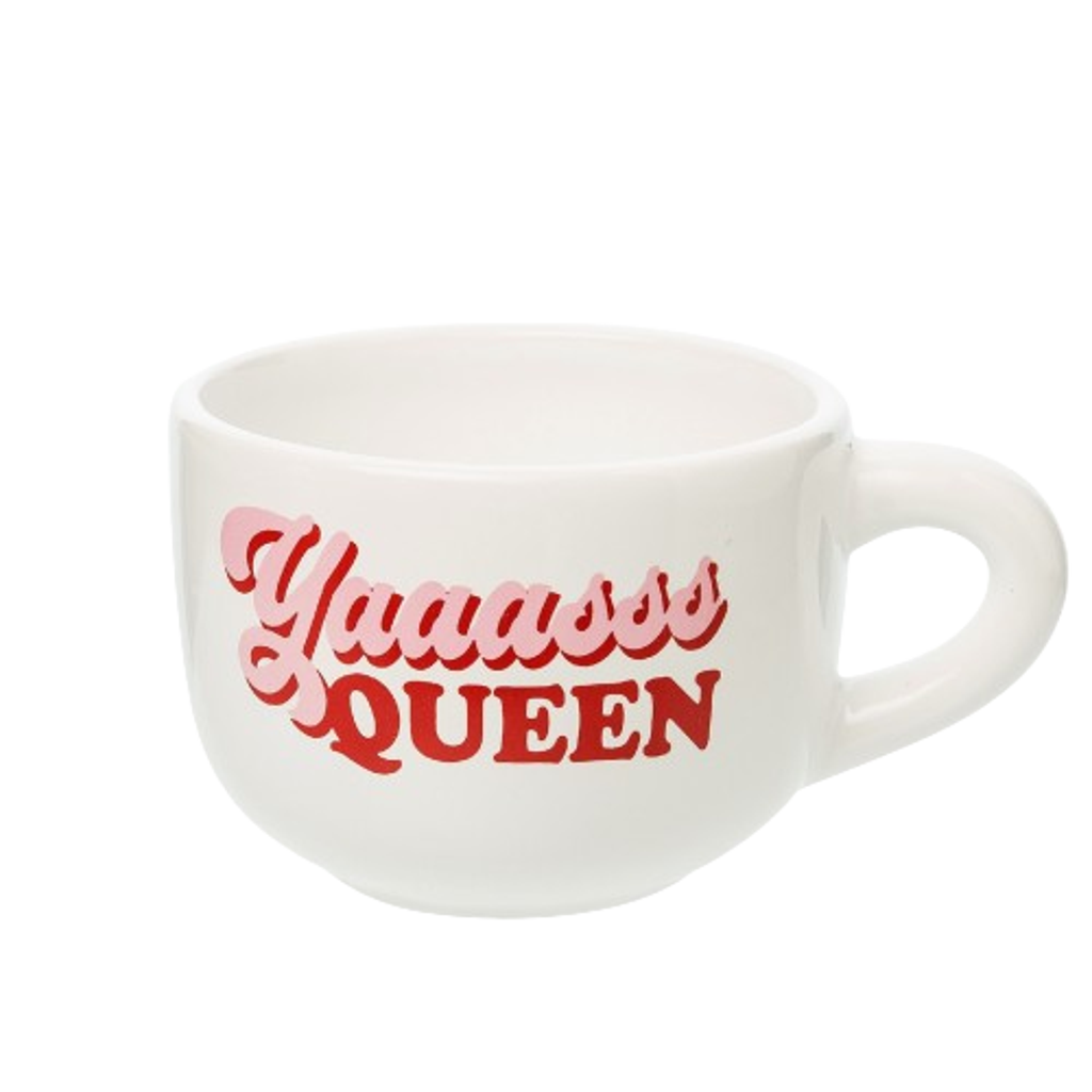 Totalee Gift 6.5" White Yaaasss Queen Cappuccino Mug Ceramic White 24 oz