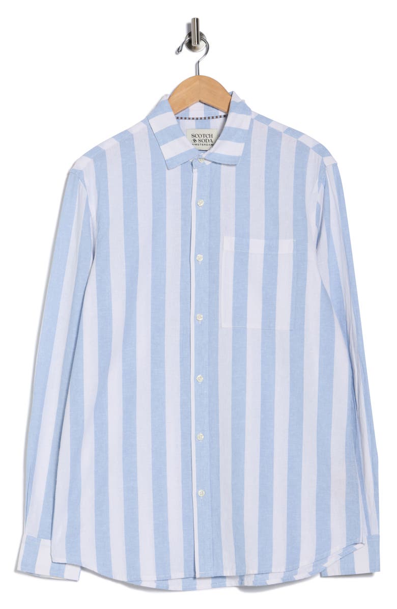 Scotch & Soda Yarn Dyed Button-Up Shirt, Main, color, Medium Blue