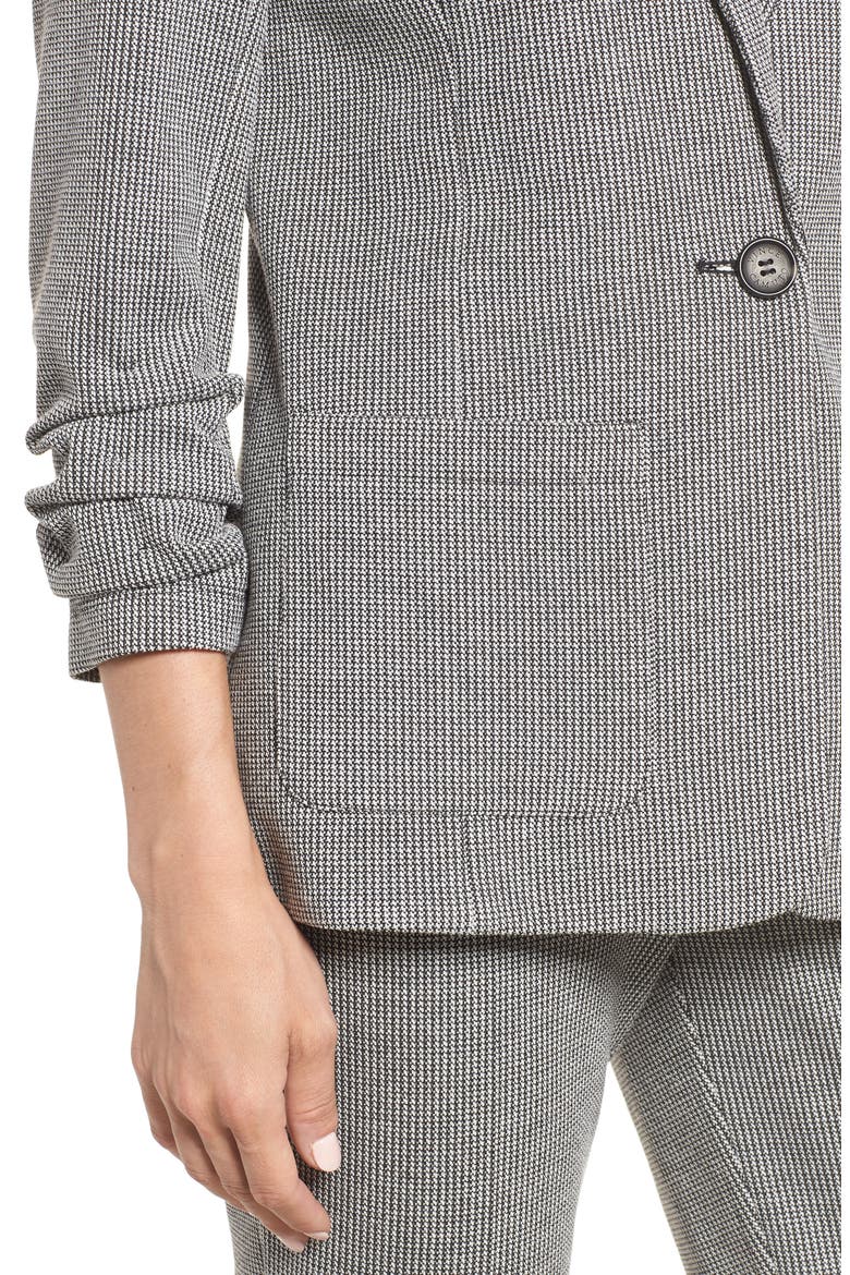 Ruched Sleeve Mini Houndstooth Jacket, Alternate, color, RICH BLACK