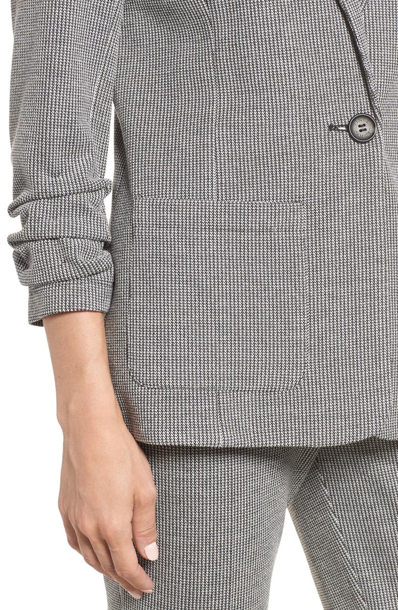 Vince Camuto Ruched Sleeve Mini Houndstooth Jacket, Alternate, color,