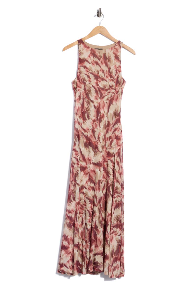 Sleeveless Mesh Maxi Dress, Alternate, color, BURGUNDY/ RUST/ TAN