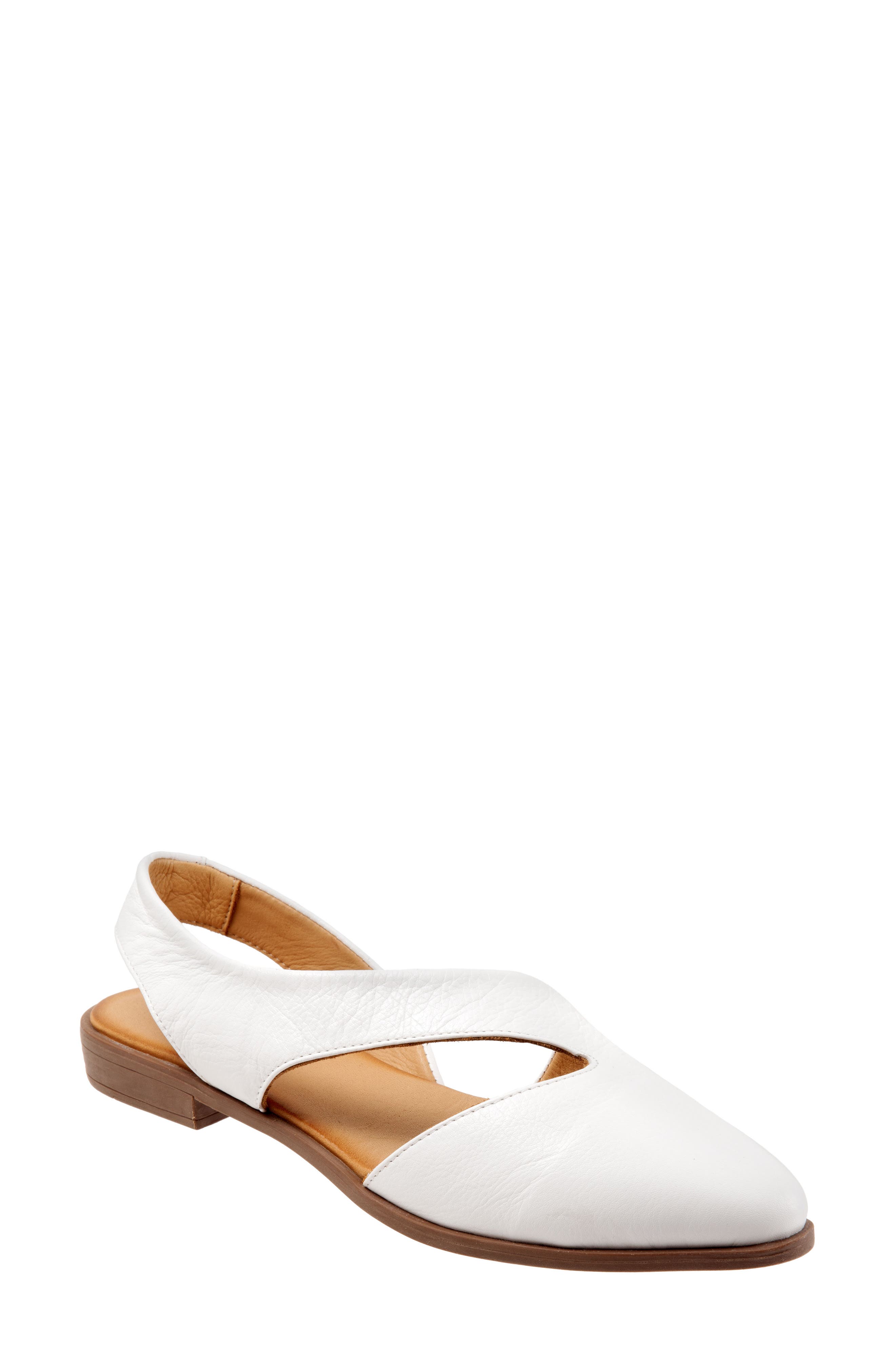 Bianca Pointed Toe Slingback Flat, Main, color, WHITE