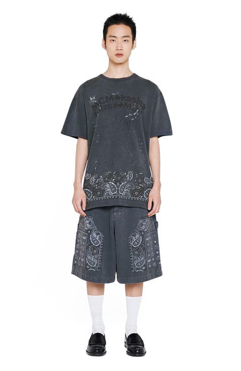 X KASINA Bandana Monogram Shorts in Denim Jacquard
