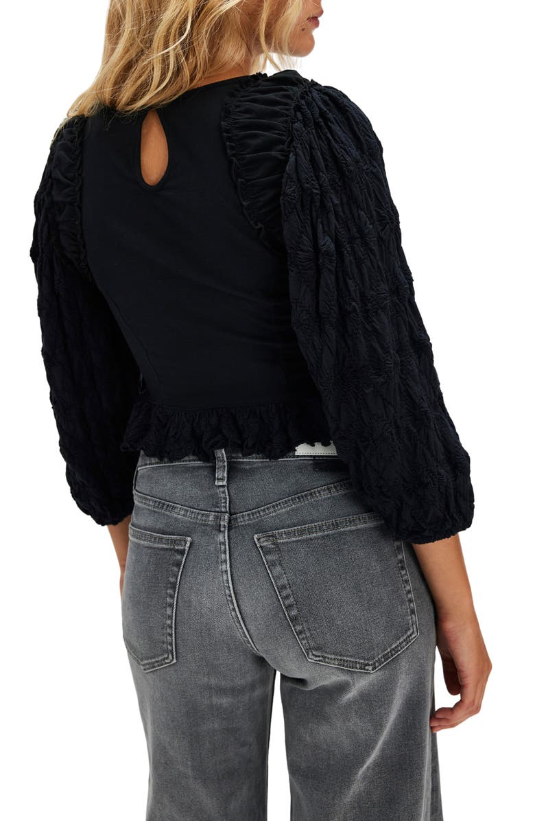 Free People Olivia Contrast Stitch Knit Top, Alternate, color, Black