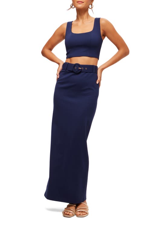 Trina Turk Cropped Ponte Square Neck Grand Slam Top In Ink