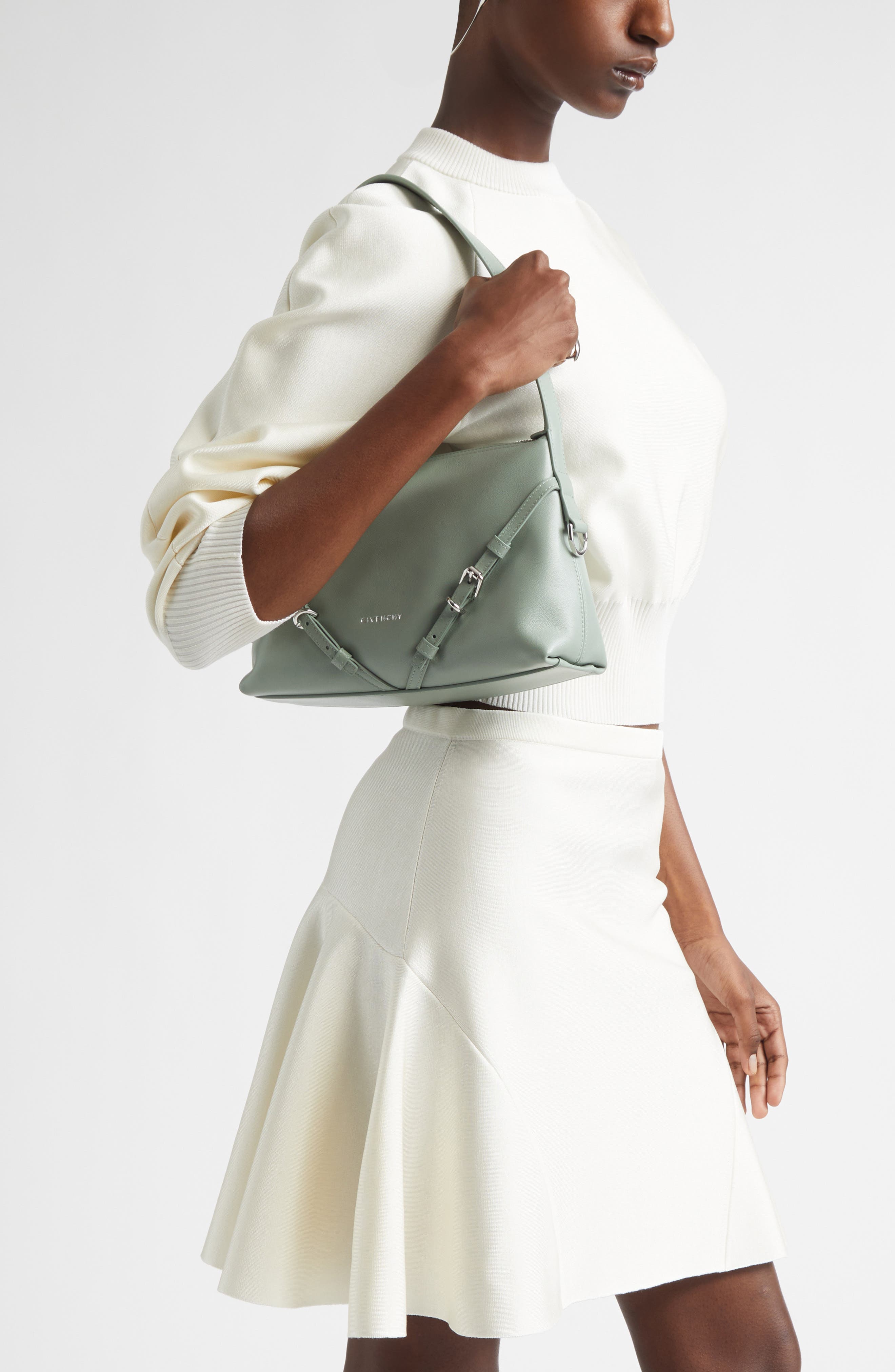 Givenchy Mini Voyou Leather Shoulder Bag, Alternate, color, 325-Greyish Green