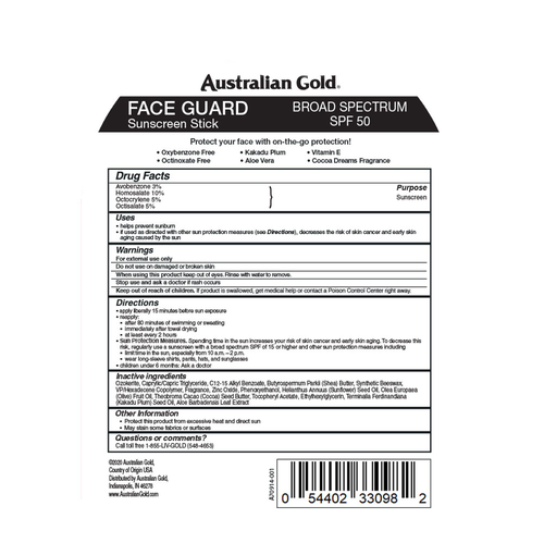 AUSTRALIAN GOLD AUSTRALIAN GOLD FACE GUARD SUNSCREEN STICK BROAD SPECTRUM SPF 50