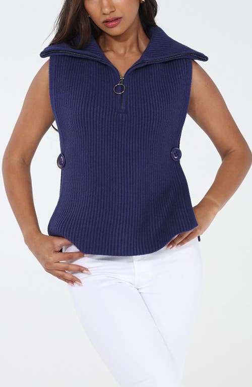 Rain And Rose Quarter Zip Vest In Blue