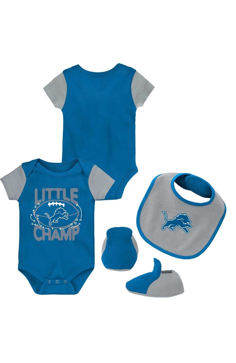 Outerstuff Newborn & Infant Blue/Silver Detroit Lions Little Champ Three-Piece Bodysuit Bib & Booties Set, Main, color, 