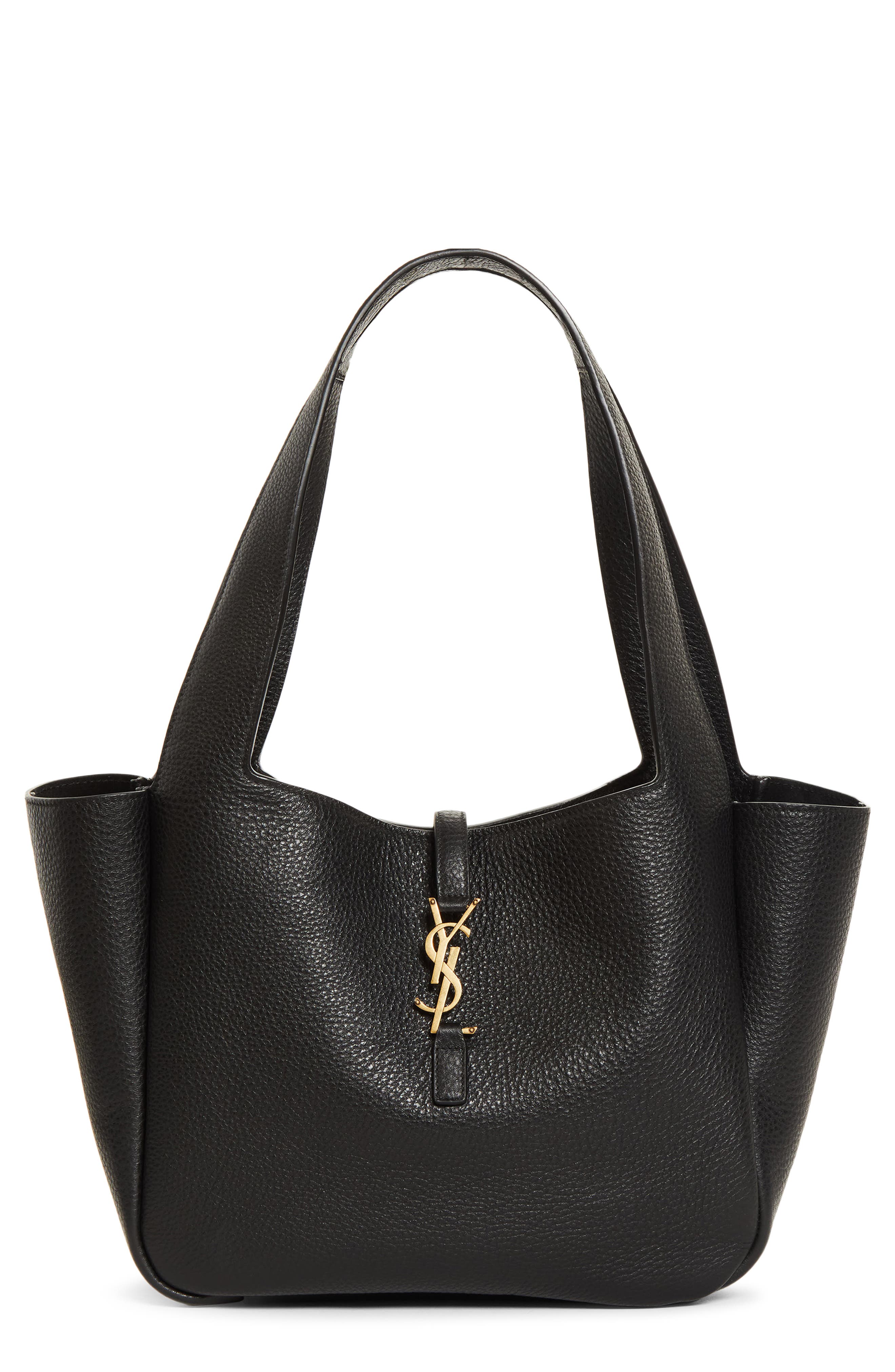 Saint Laurent Small Le 5 À 7 Bea Leather Tote, Main, color, Black
