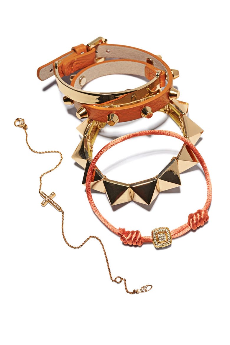 Leather Wrap Bracelet, Alternate, color, BLACK/ GOLD