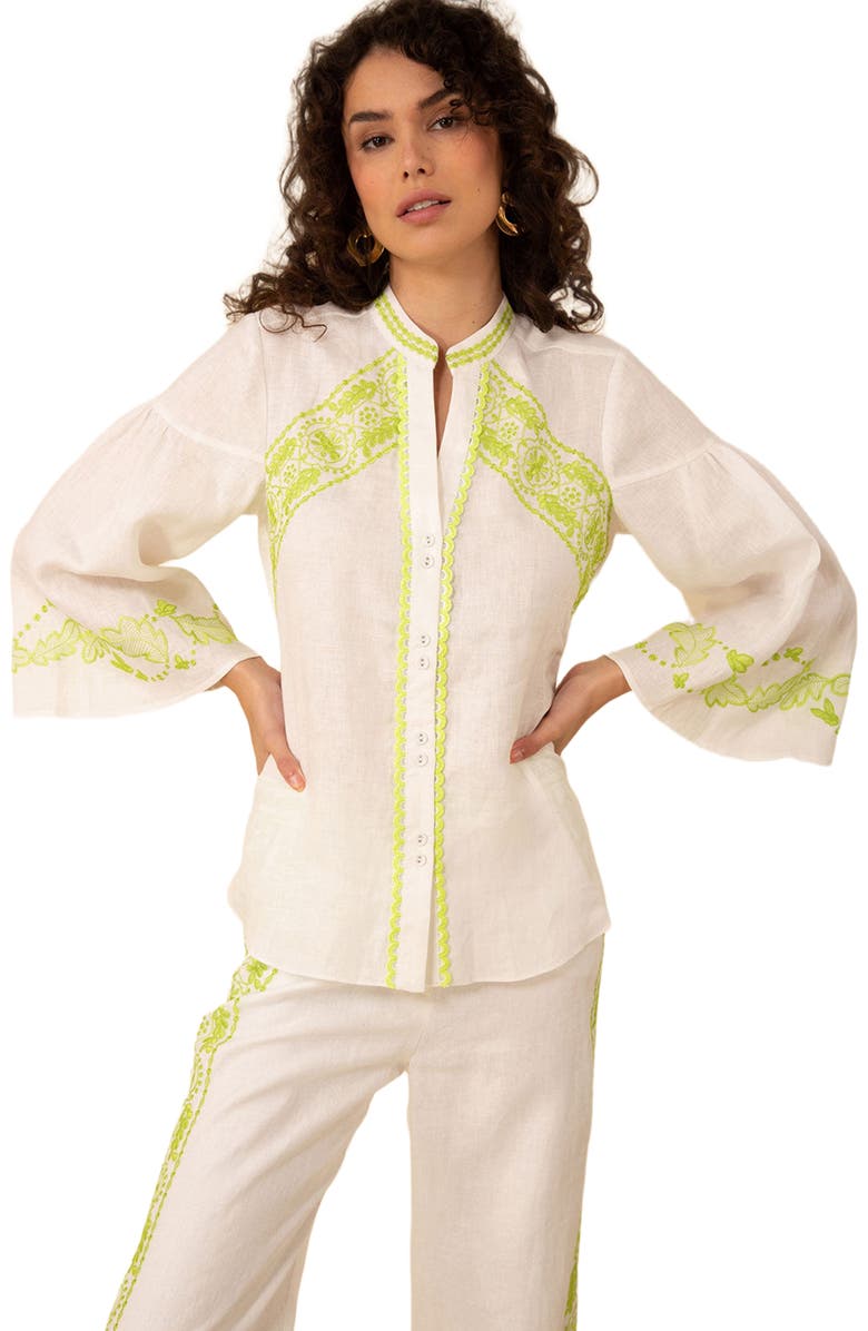 Hale Bob Kaia Embroidered Linen Top, Alternate, color, 