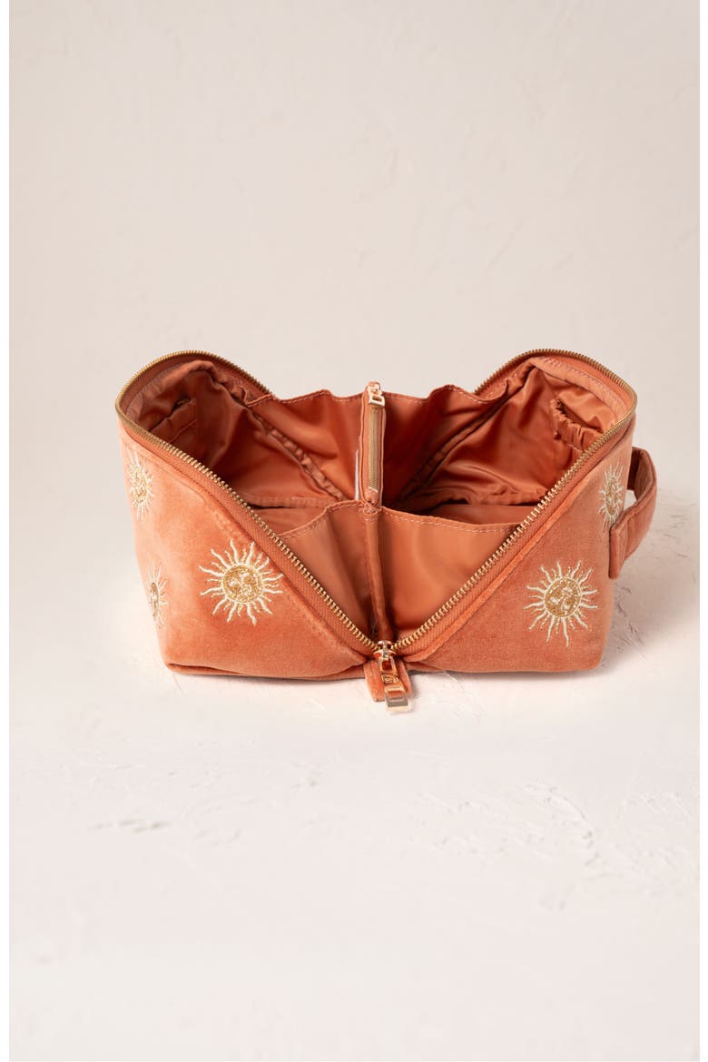 Sun Goddess Velvet Open Flat Makeup Bag, Alternate, color, Rust