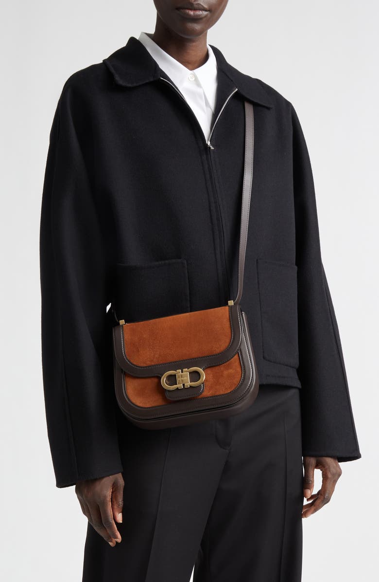 FERRAGAMO X-Small Double Gancio Crossbody Bag, Alternate, color, Natural Resort/ Testa Di Moro