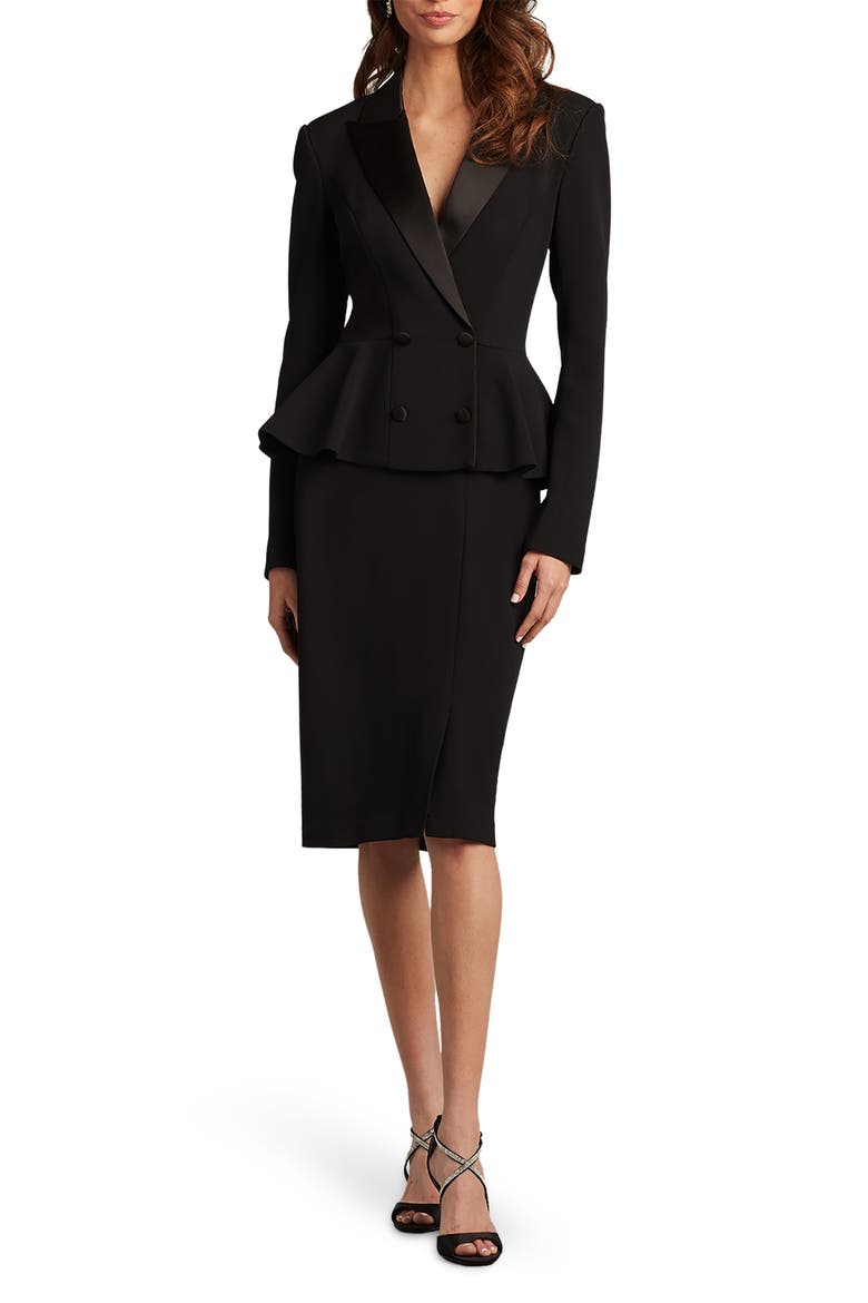 Long Sleeve Tuxedo Dress, Main, color, BLACK