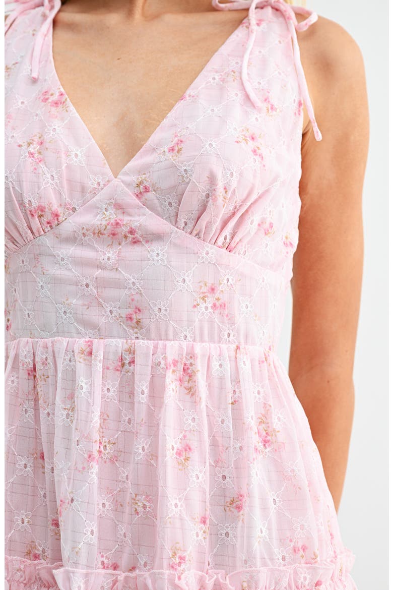 Floral Print Embroidered Tiered Minidress, Alternate, color, PINK FLORAL