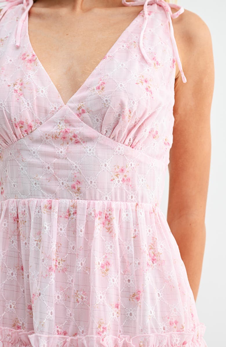 Lush Floral Print Embroidered Tiered Minidress, Alternate, color, Pink Floral