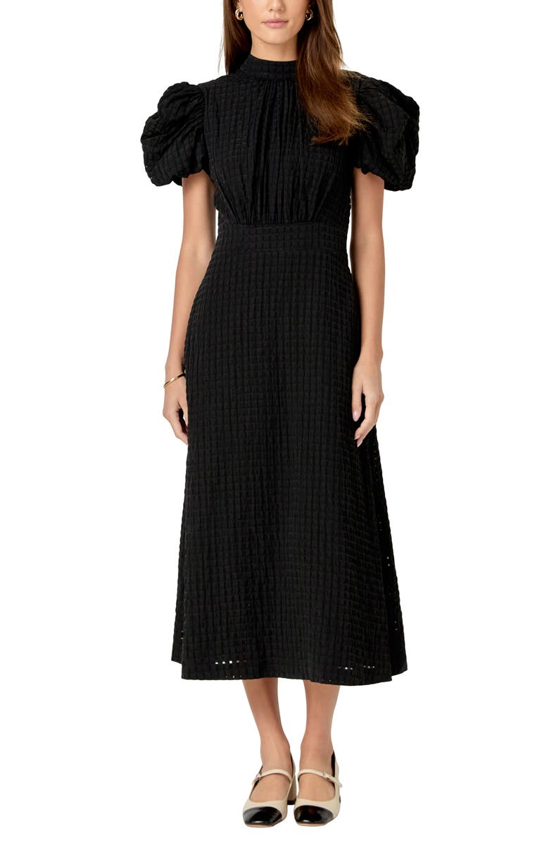 English Factory Textured Puff Sleeve Midi Dress, Alternate, color, 