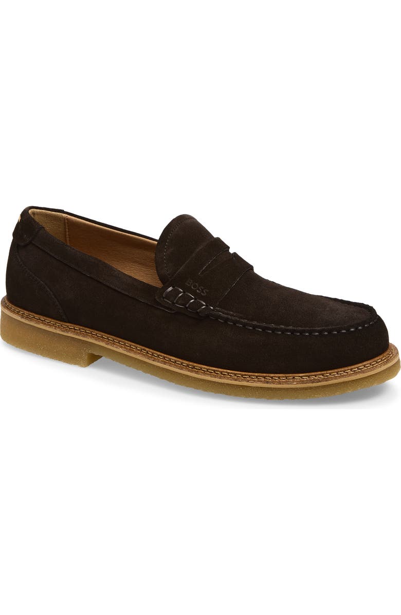 BOSS Kope Moc Toe Penny Loafer, Main, color, Dark Brown