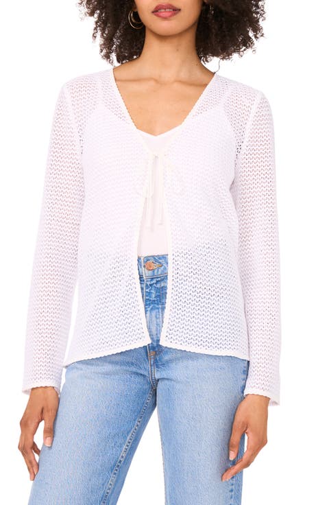 Front Tie Open Knit Cardigan