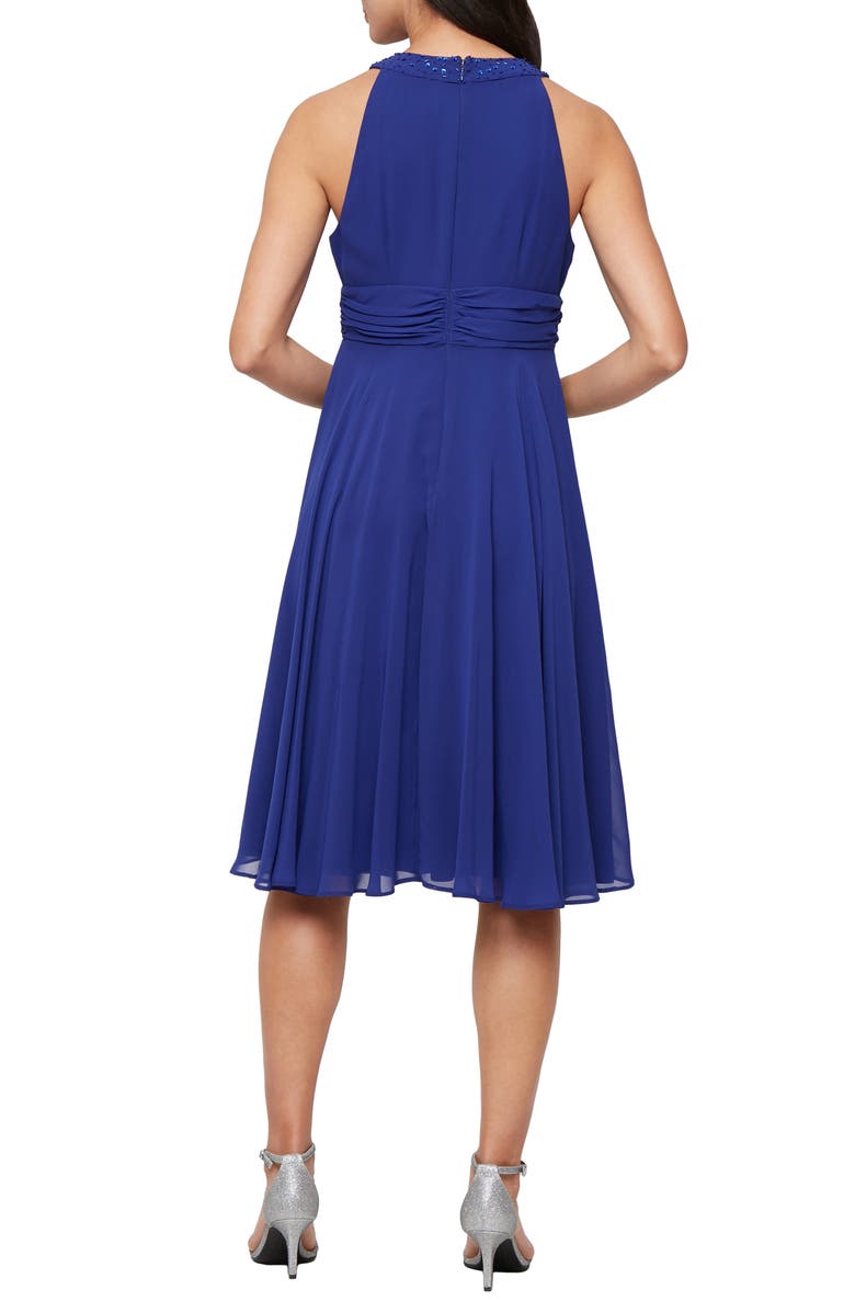 SL FASHIONS Beaded Detail Chiffon Dress with Jacket, Alternate, color, Iris