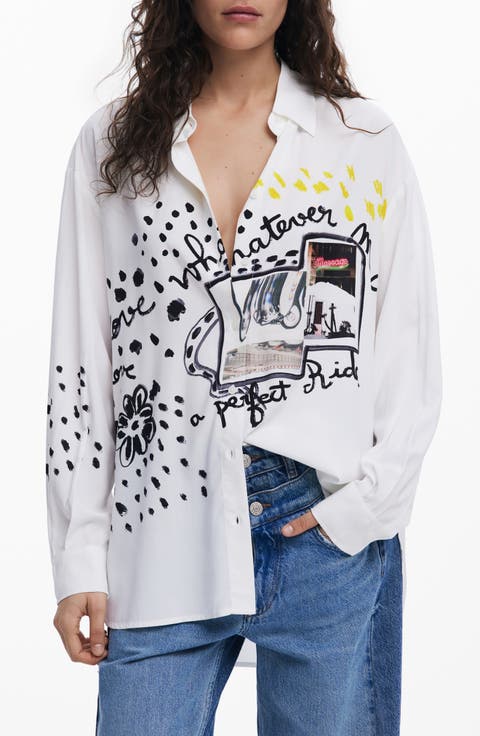 デシグアル Desigual フラワープリントシャツブラウス （レッド