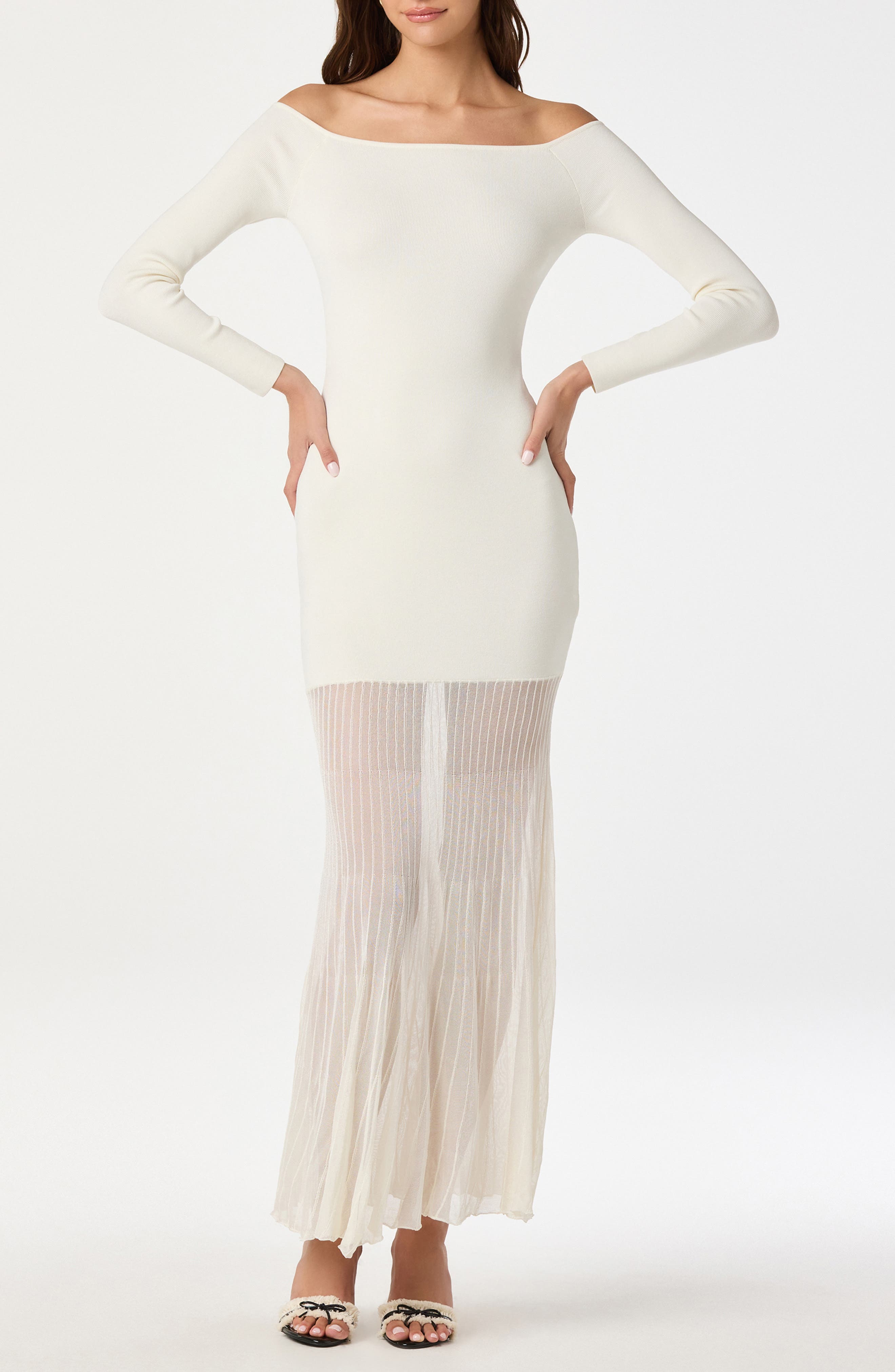ASTR the Label Long Sleeve Off the Shoulder Mixed Media Dress