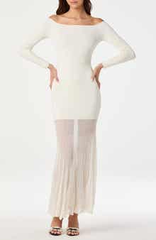 ASTR the Label Long Sleeve Off the Shoulder Mixed Media Dress