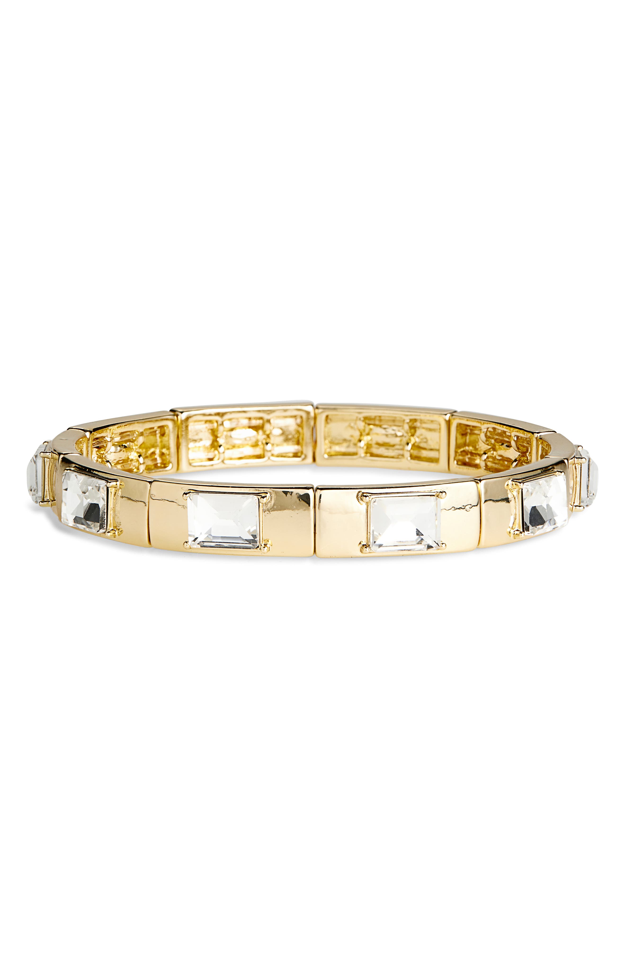 NORDSTROM RACK Cubic Zirconia Square Link Stretch Bracelet