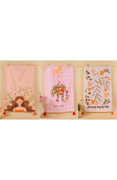 Tiramisu Blush Bloom Set Of 3 Cotton Kitchen Towels In Multi