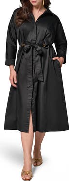 DONNA KARAN Drawstring Waist Stretch Midi Shirtdress