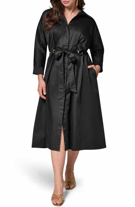 Drawstring Waist Stretch Midi Shirtdress