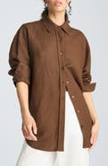 Kenneth Cole Drop Shoulder Relaxed Fit Linen Blend Button-Up Shirt