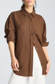 Kenneth Cole Drop Shoulder Relaxed Fit Linen Blend Button-Up Shirt