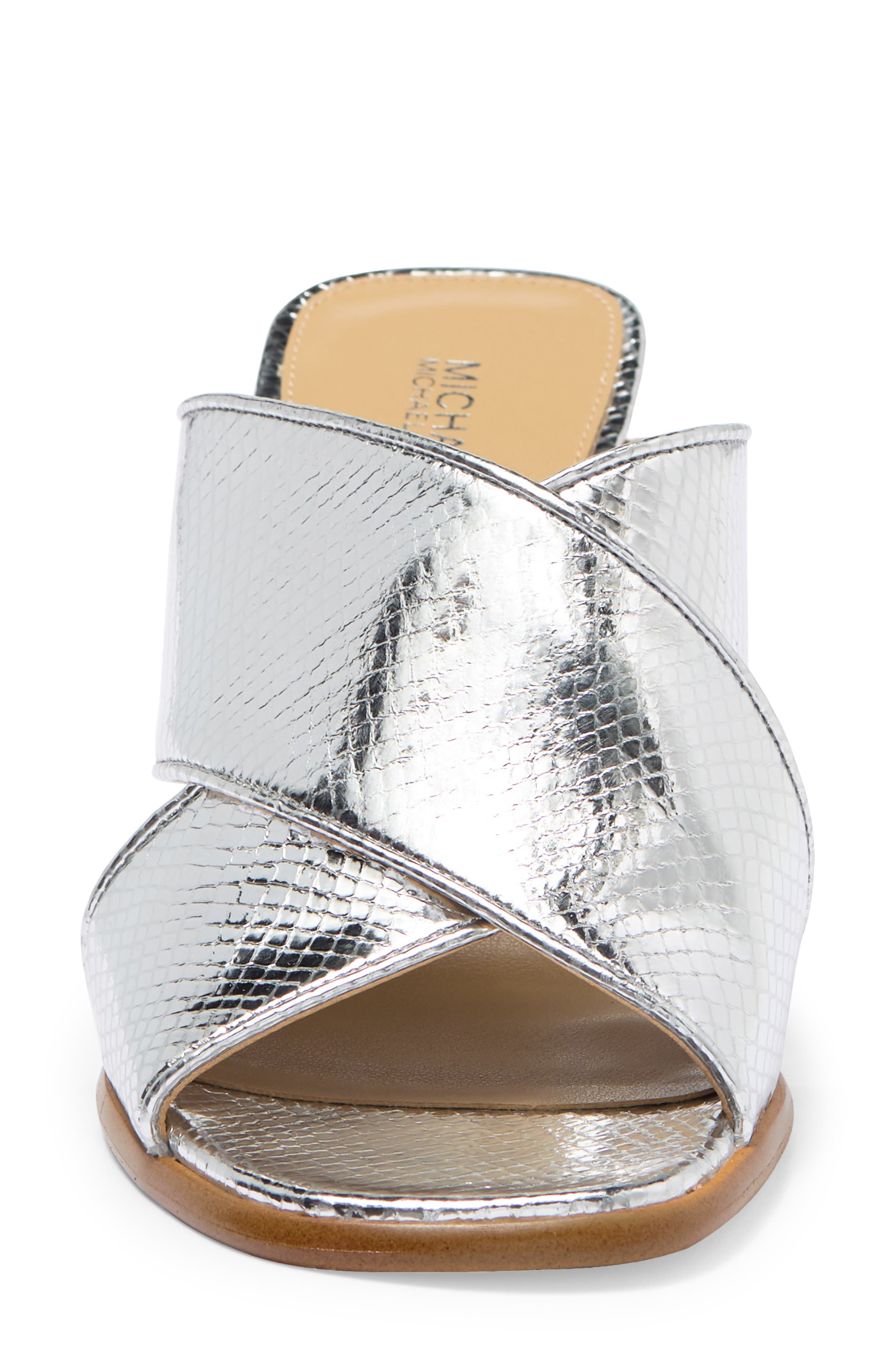Gideon Metallic Snake Embossed Mule, Alternate, color, SILVER