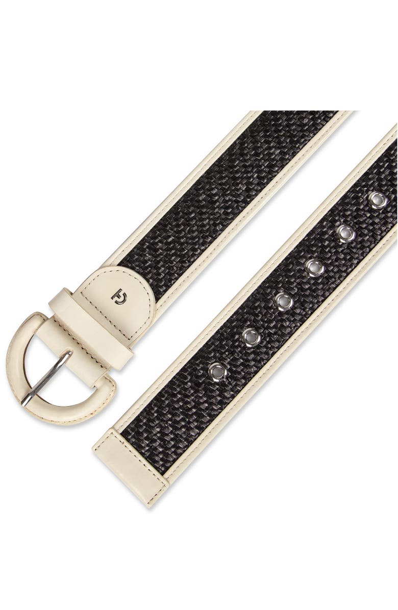 Cole Haan Leather Trim Raffia Belt, Alternate, color, Natural / Black