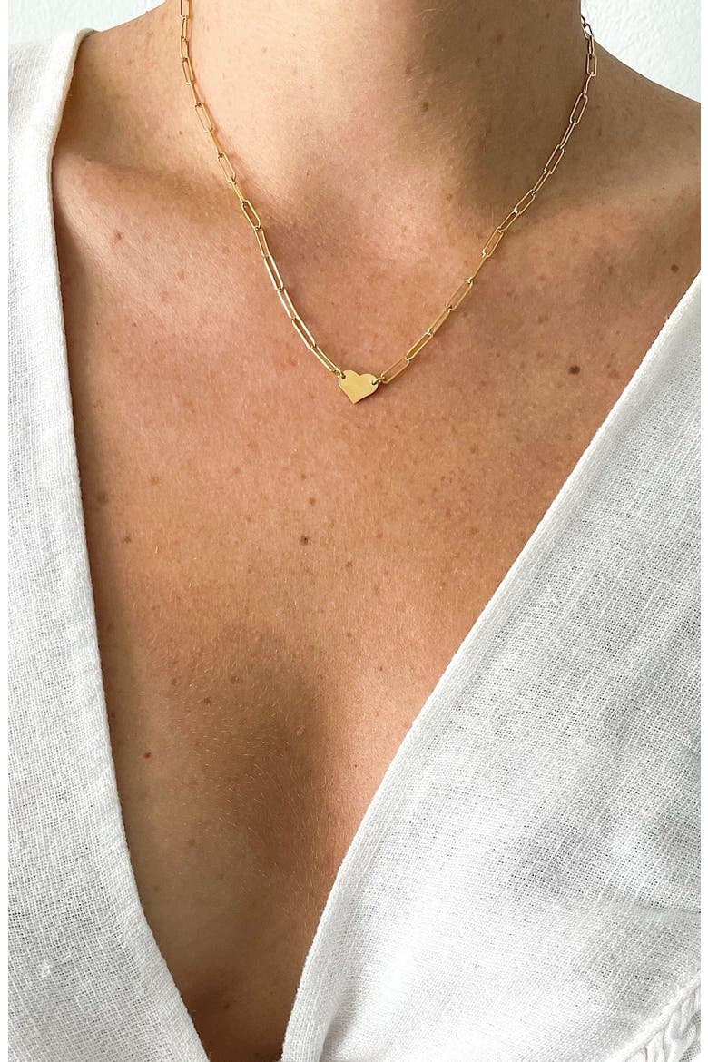 14K Gold Plated Paperclip Chain Heart Pendant Necklace, Alternate, color, YELLOW