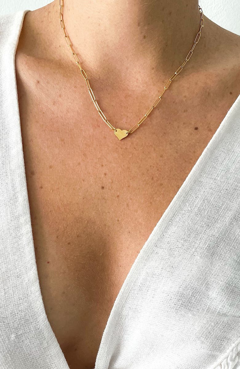 Adornia 14K Gold Plated Paperclip Chain Heart Pendant Necklace, Alternate, color, Yellow