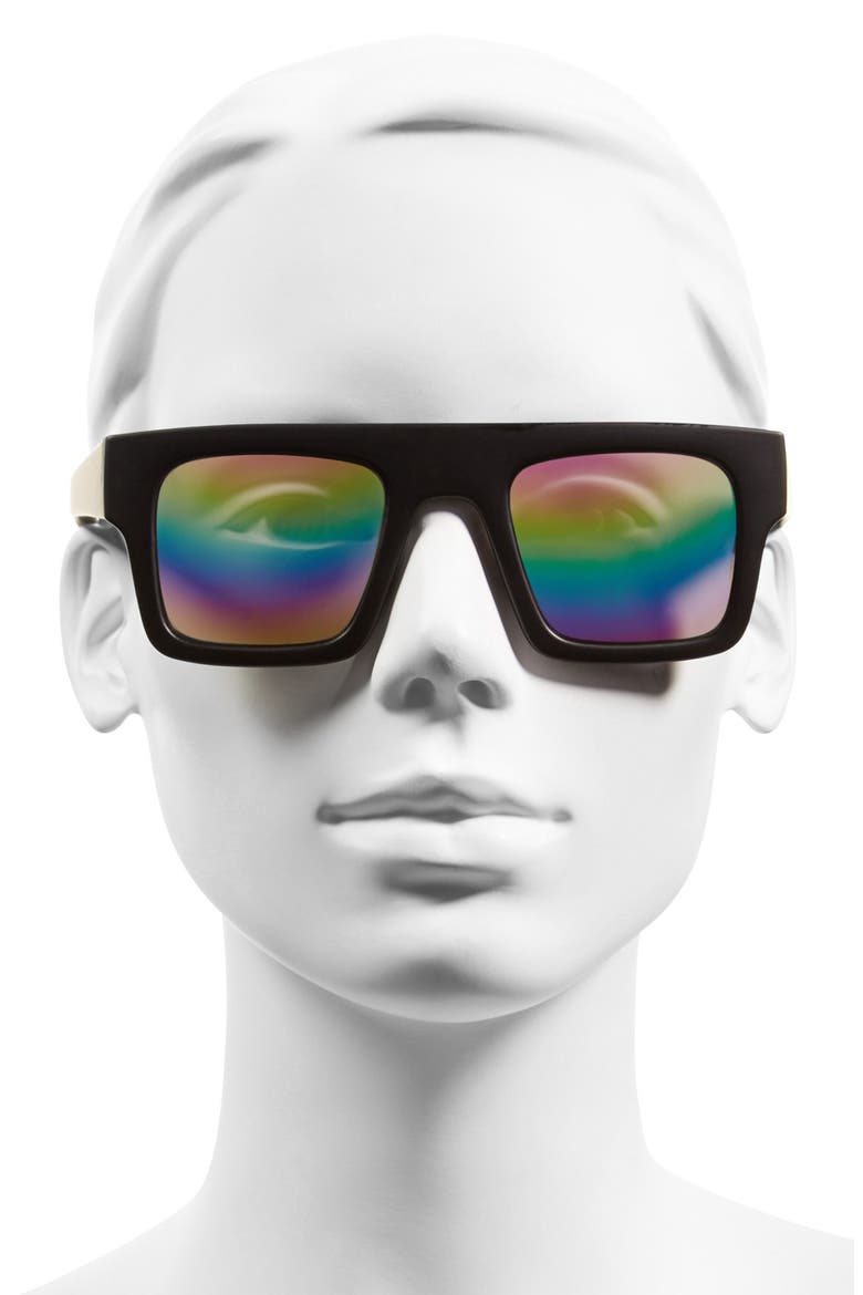 47mm Flat Top Sunglasses, Alternate, color, BLACK
