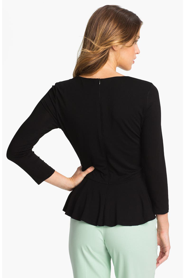 Three Quarter Sleeve Peplum Top, Alternate, color, RICH BLACK