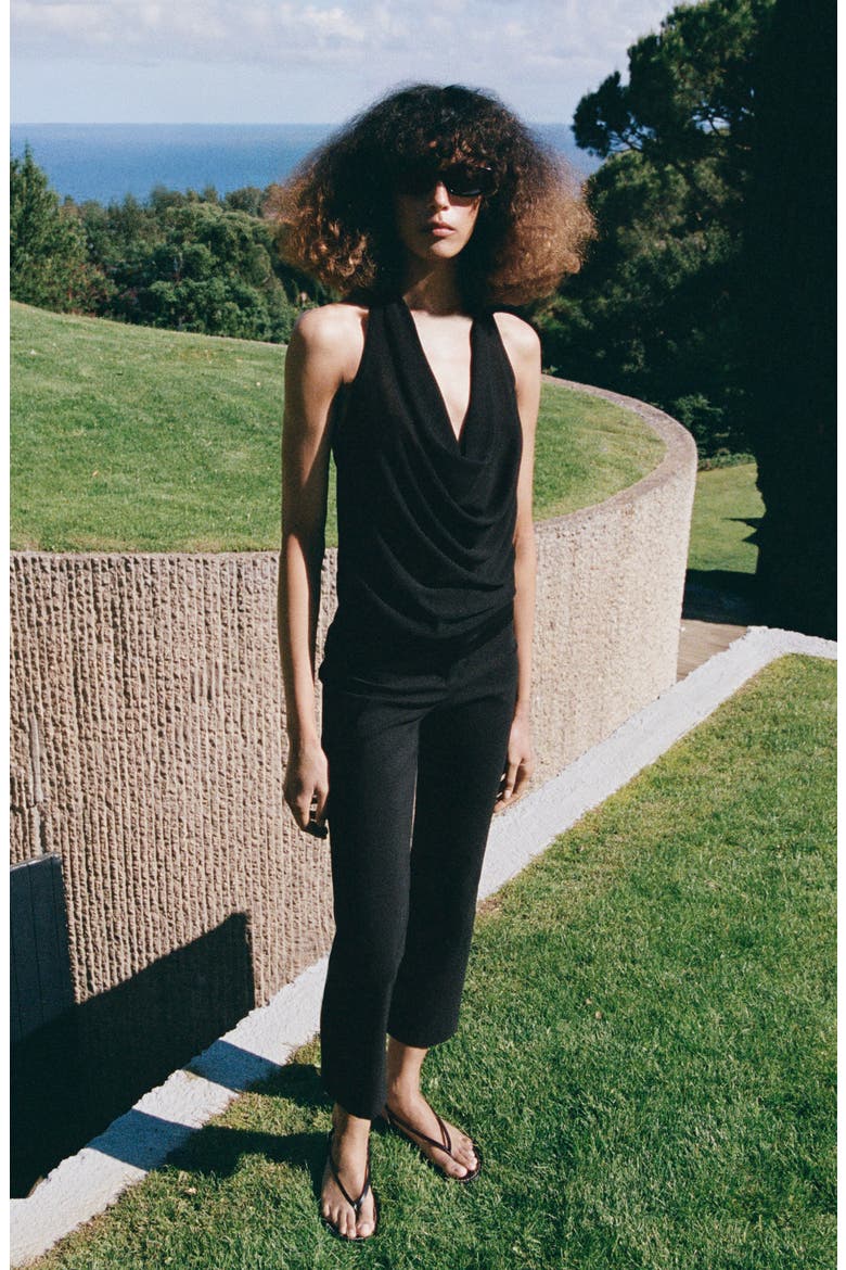 Draped Fine Knit Top, Alternate, color, BLACK
