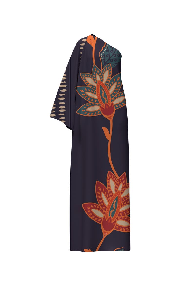 Handbeaded Satu FSC® Certified Viscose One Shoulder Gown Razu Navy, Alternate, color, Razu Navy