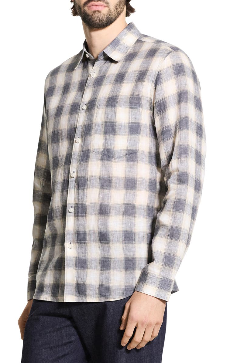 Theory Irving Ombré Check Linen Button-Up Shirt, Alternate, color, Carbon Multi