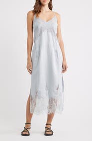 AllSaints Samia Pintuck Lace Trim Linen Slip Dress